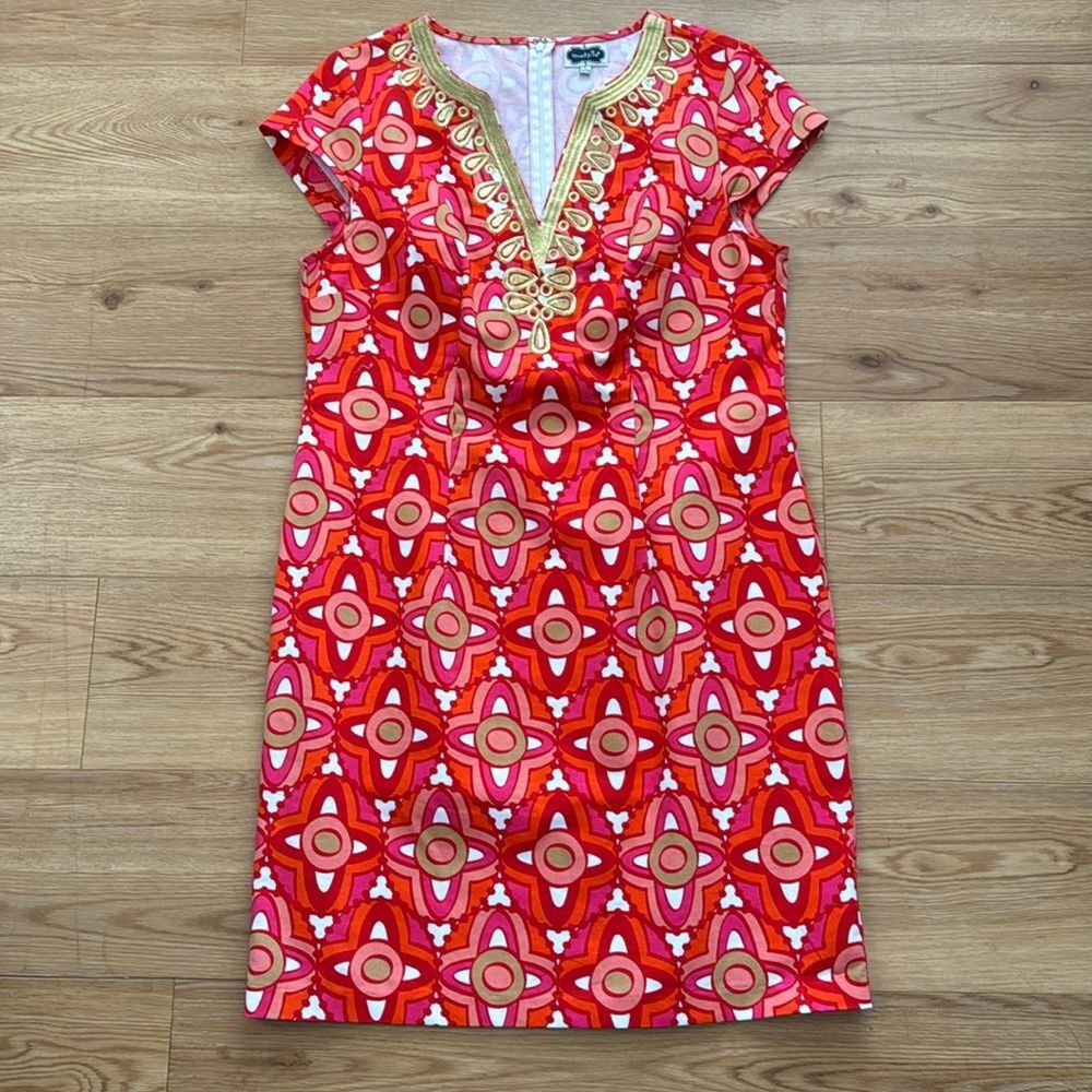 Mid Pie Women's Shift Dress Red Link Coral Size Large